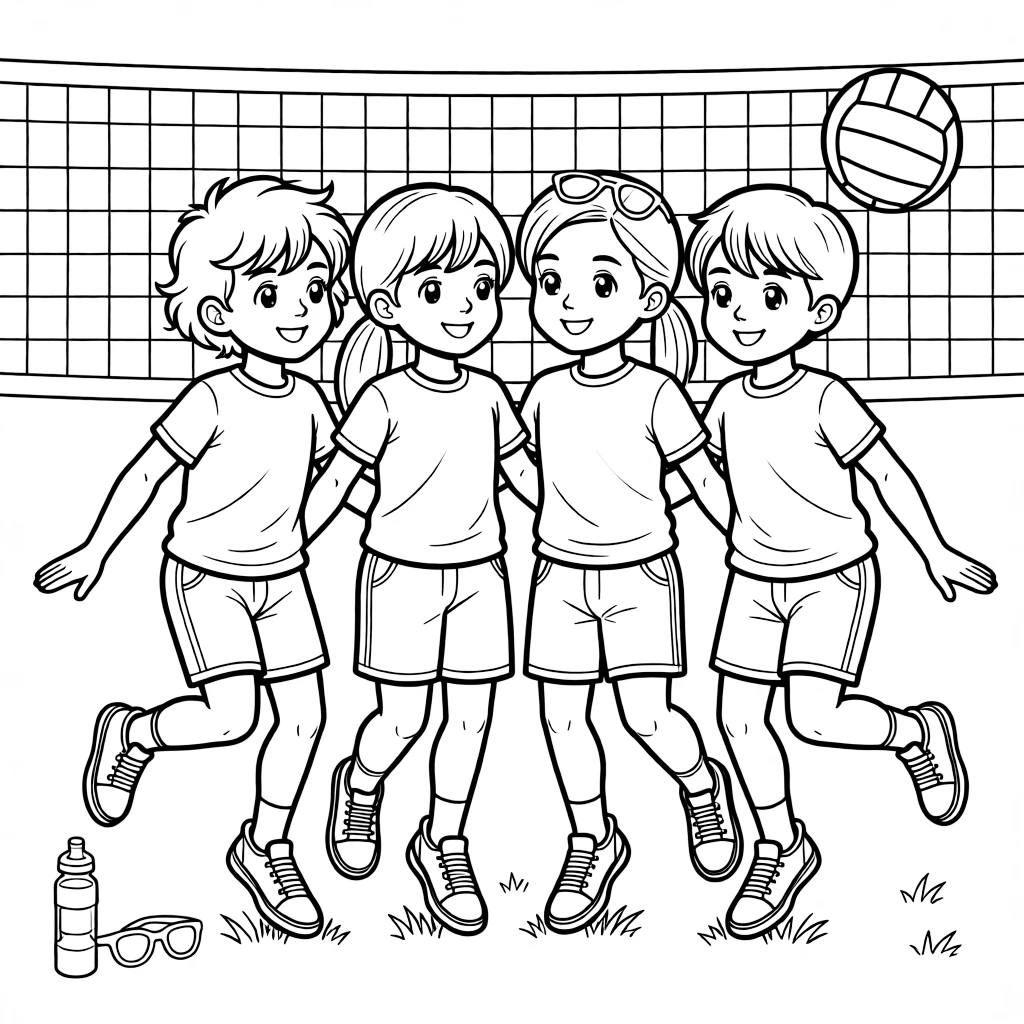 A group of classmates, bouncing on their toes in ready position waiting for the next serve.