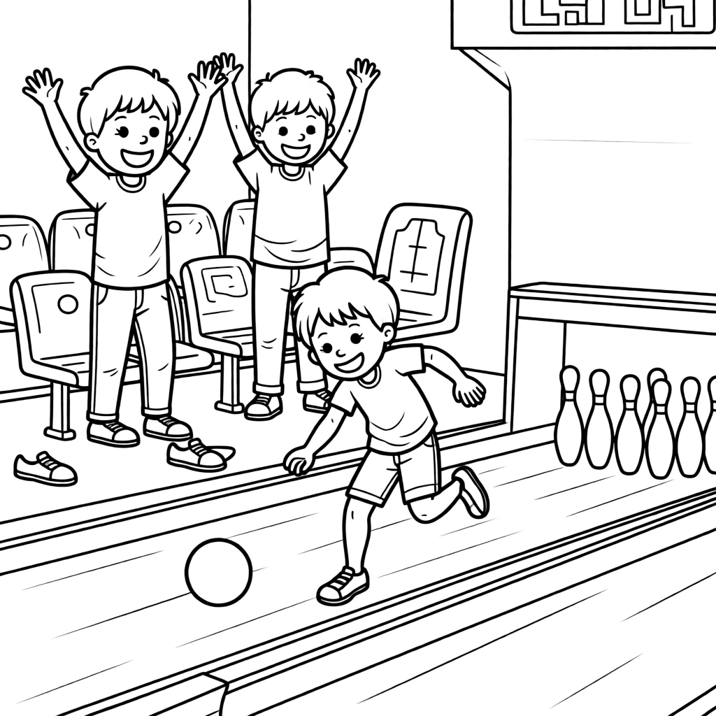 A pair of twin siblings, cheering on a friend mid-roll from the bright plastic seats behind the lane.