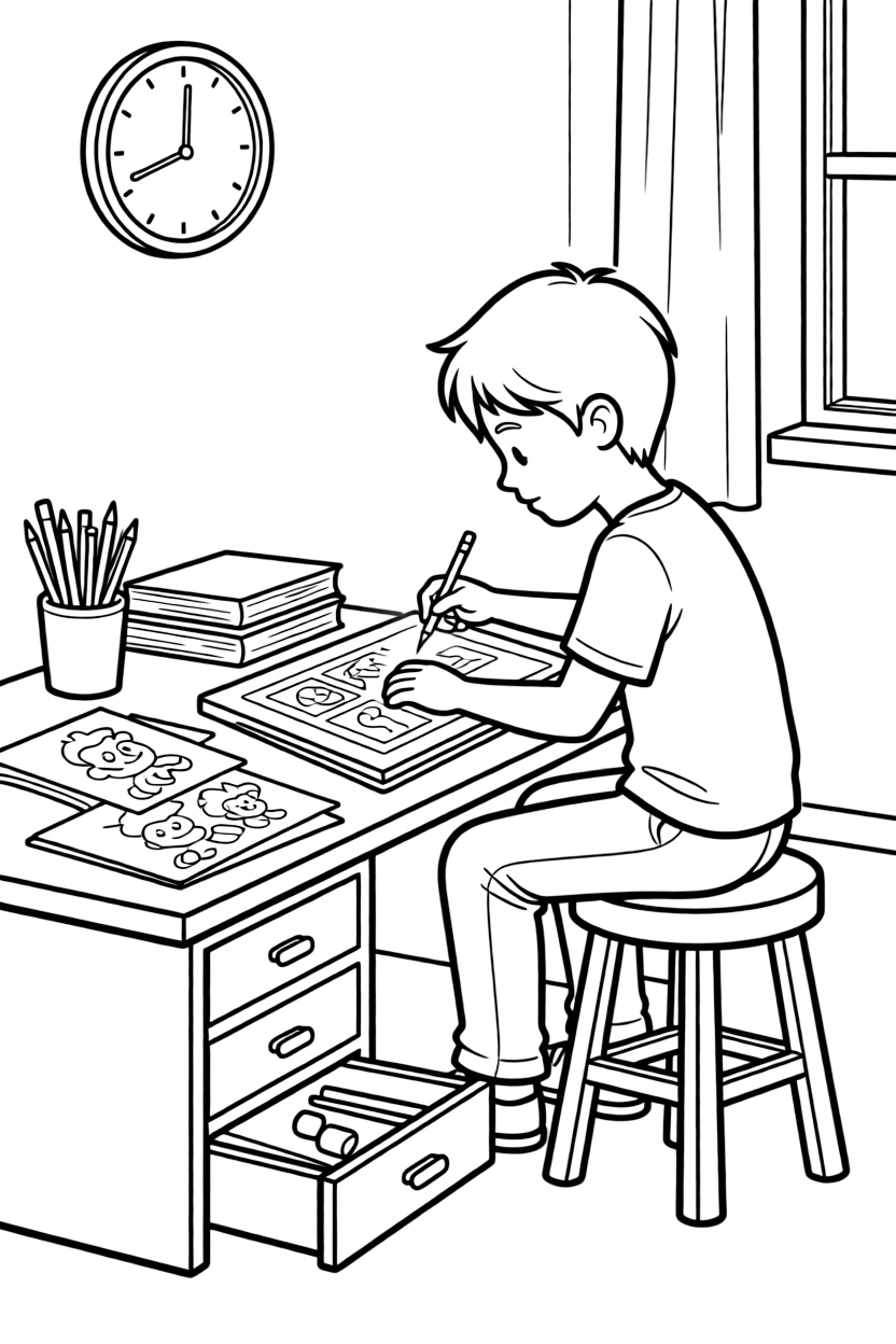 An animator draws moving cartoon frames on a glowing light table.