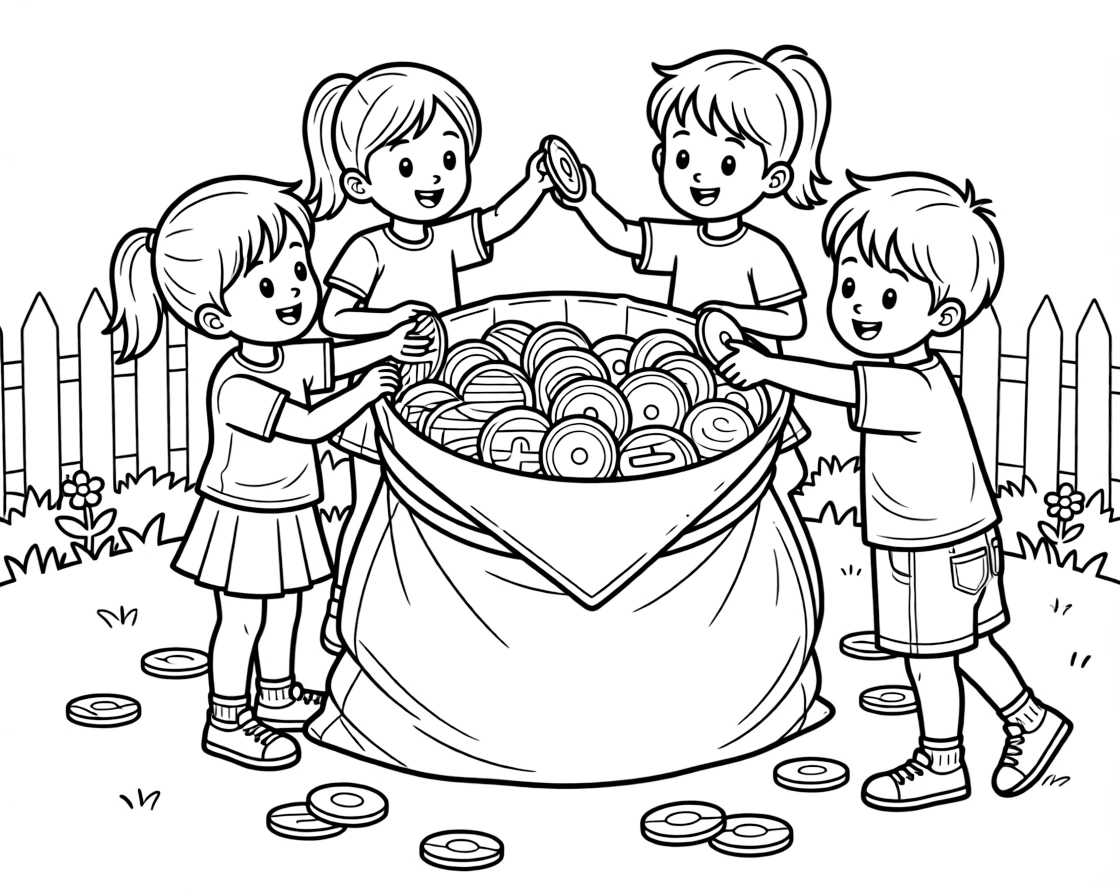 A group of classmates, choosing the perfect disc from a bag full of different colors and sizes.
