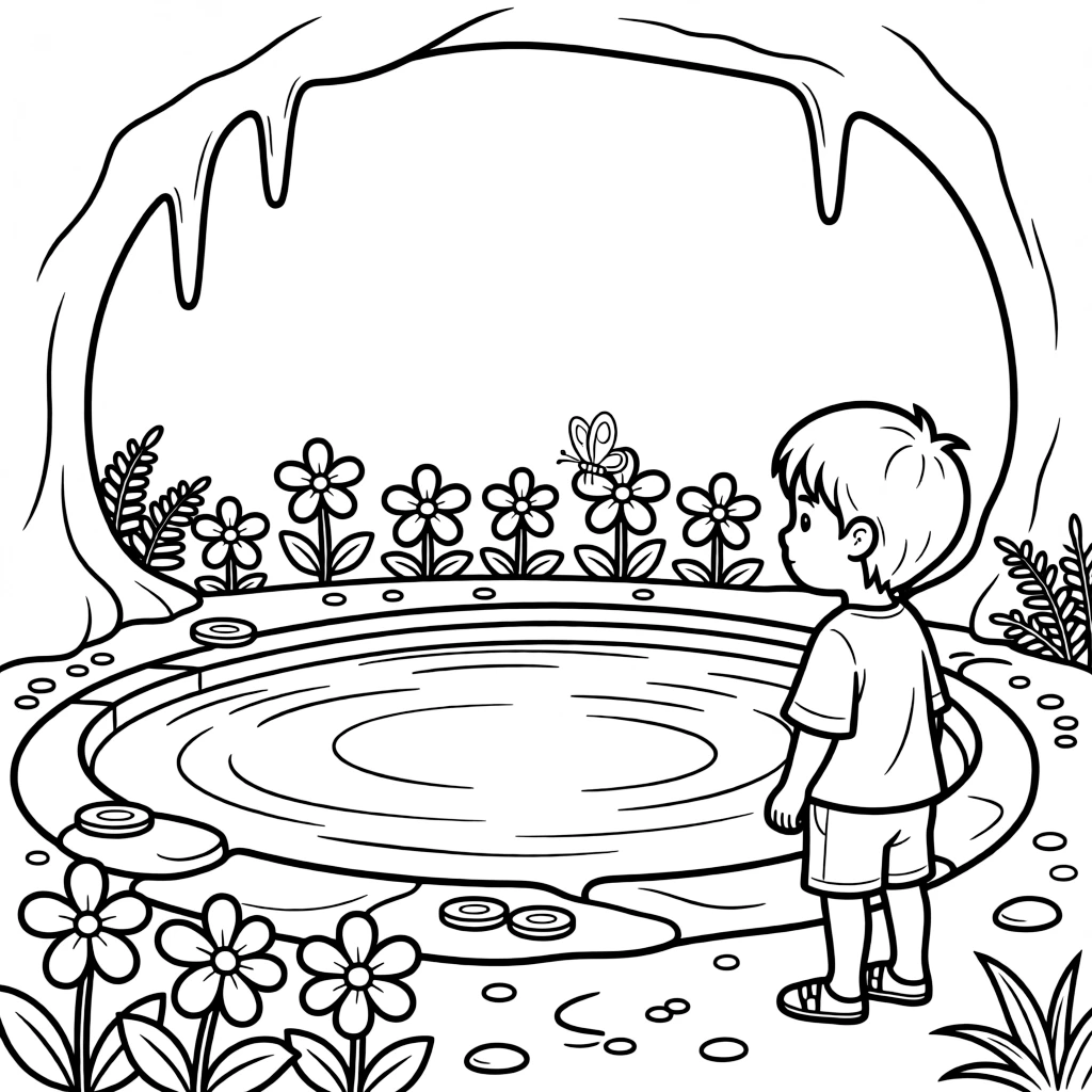 A hidden grotto reveals a pool of glowing water where wishes are said to come true, coins and flowers scattered along its edge.
