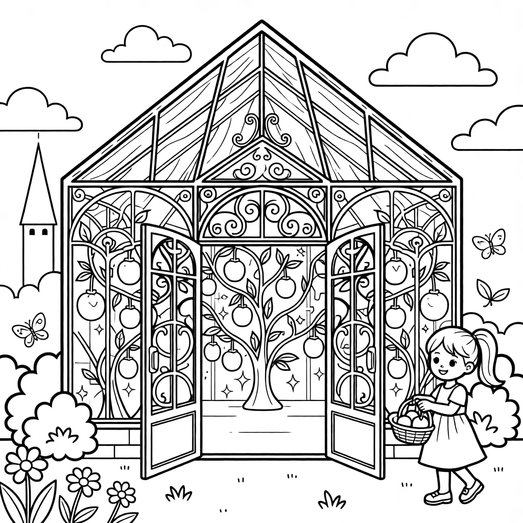 A castle greenhouse grows exotic magical fruit that glows different colors depending on the time of day.