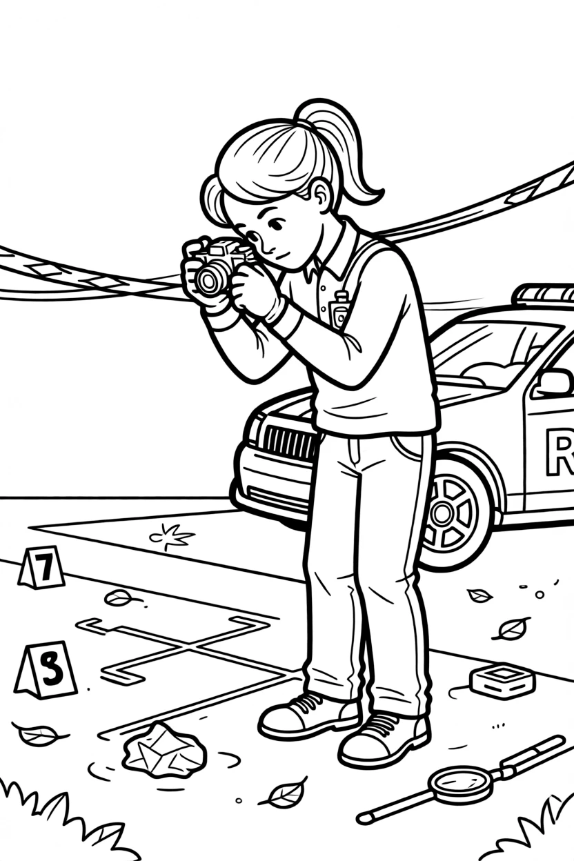 A crime scene investigator photographs evidence with gloves and a small camera.