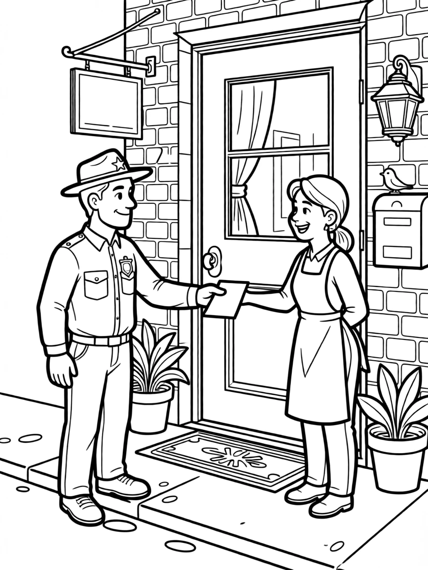 A city marshal delivers an official notice to a shop owner's front door.