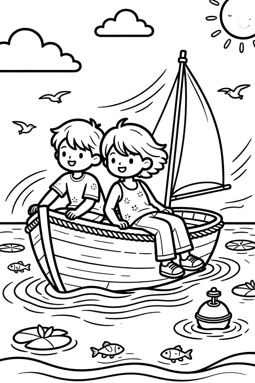 A pair of best friends, leaning back over the side of the boat to balance against the wind.