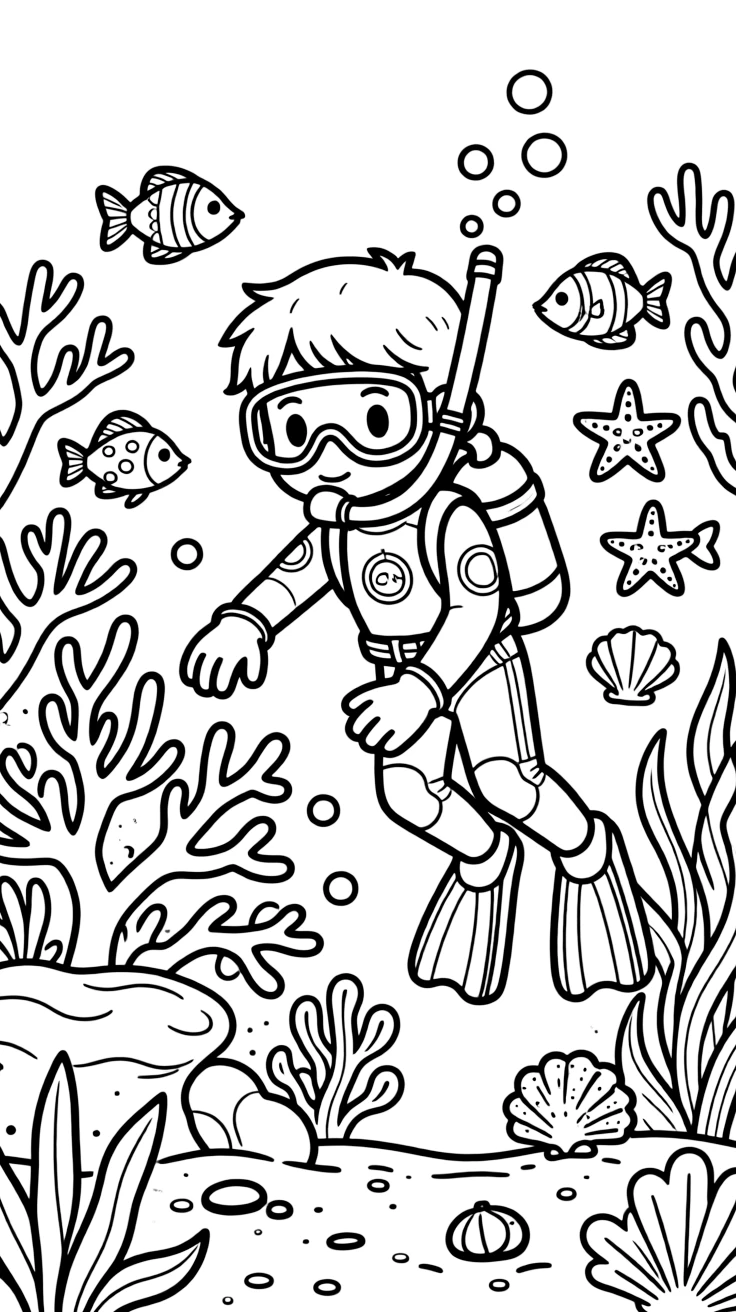 A coral reef diver plants new coral fragments underwater near colorful fish.