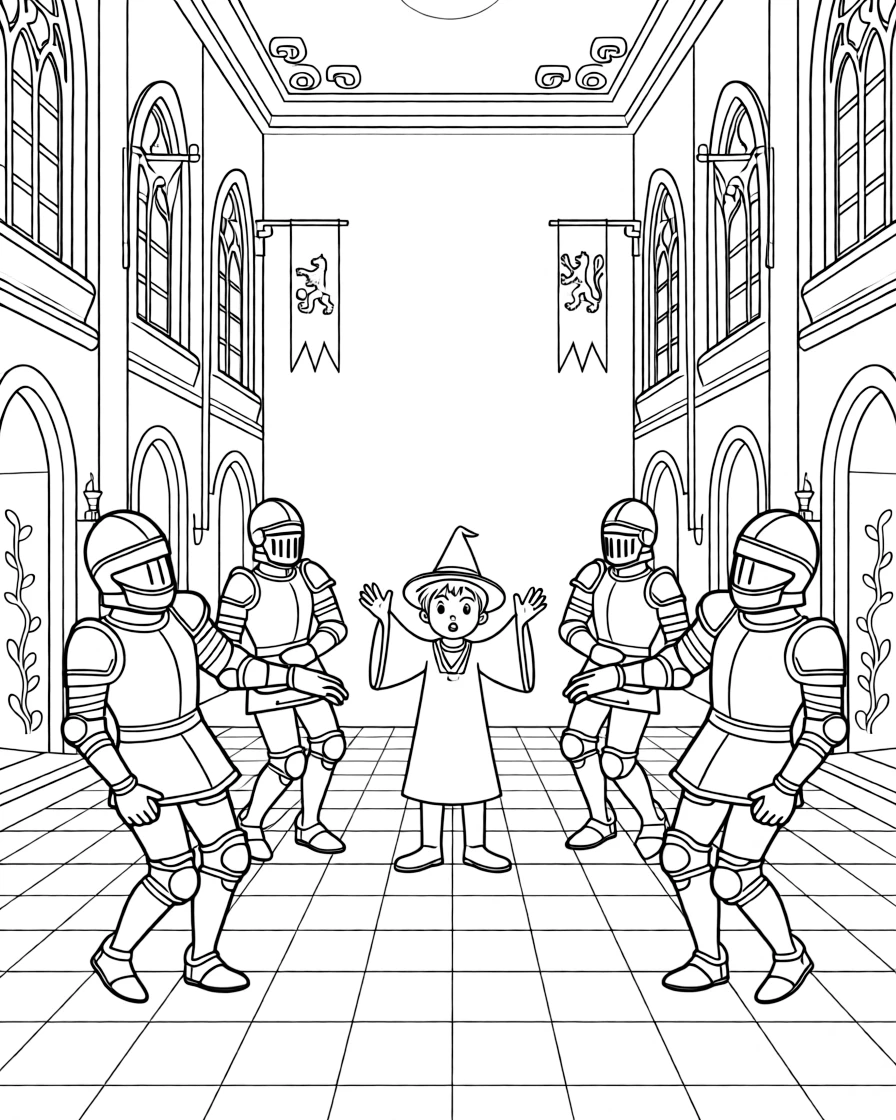 A wizard's apprentice accidentally causes all the castle's suits of armor to dance a clumsy waltz down the great hall.