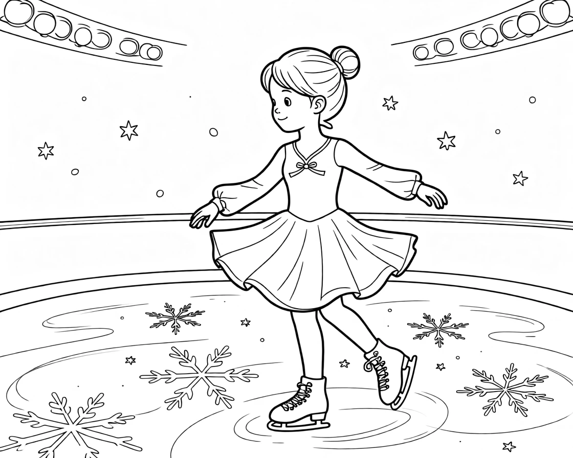 A figure skater spins gracefully on the ice under bright arena lights.