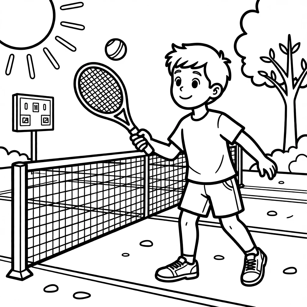 A tennis player serves the ball over the net during a sunny match.
