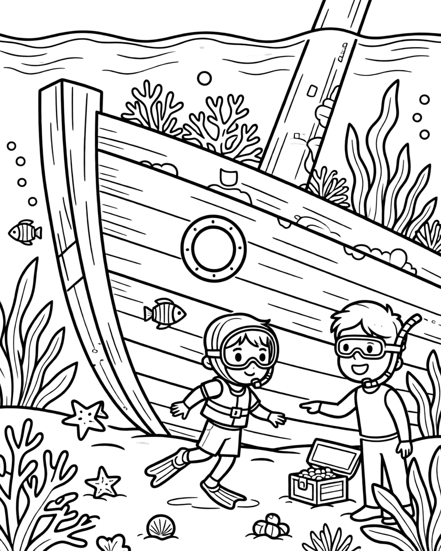 A shy new student, exploring a shipwreck covered in coral during a guided snorkeling trip.