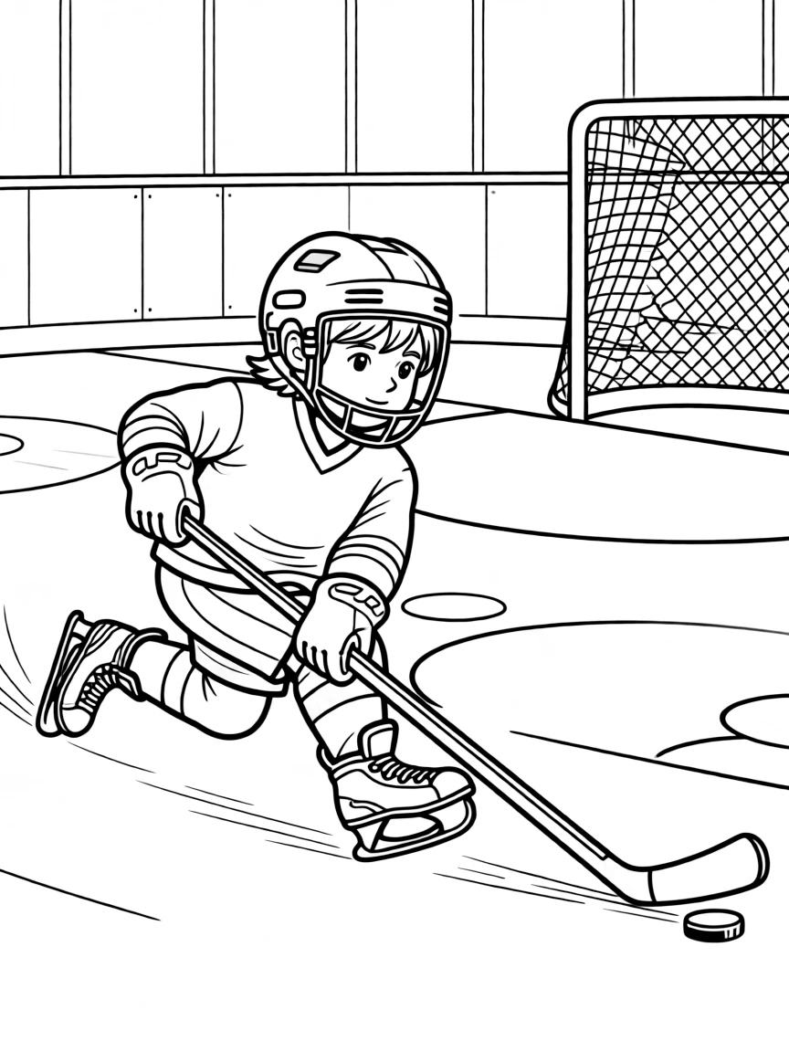 A hockey player slides across the ice to block a shot on goal.