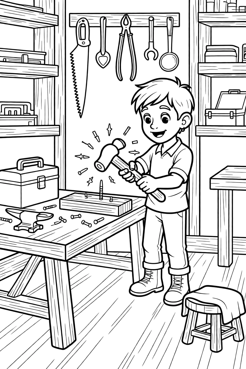 A dwarf smith's apprentice accidentally enchants a hammer that now hammers nails all by itself around the workshop.
