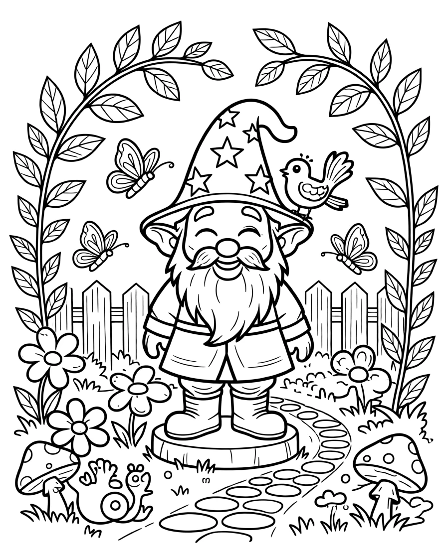 A wizard's garden gnome statue winks mischievously at passing children when no adults are looking.