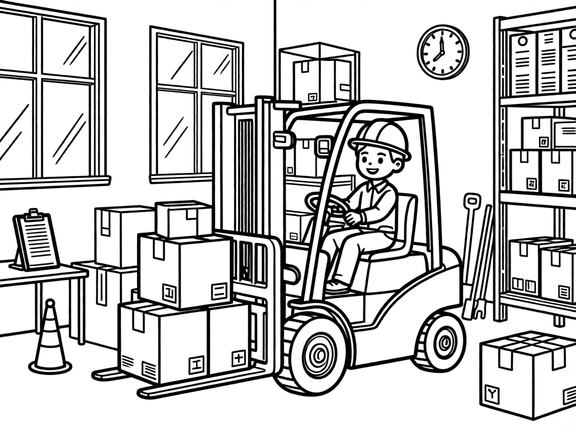 A forklift operator stacks boxes neatly inside a busy warehouse.