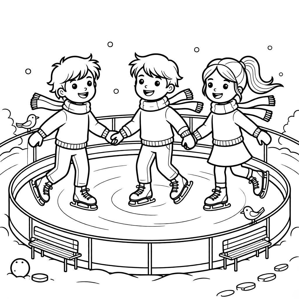 A pair of best friends, holding hands with a friend while skating in matching loops around the rink.
