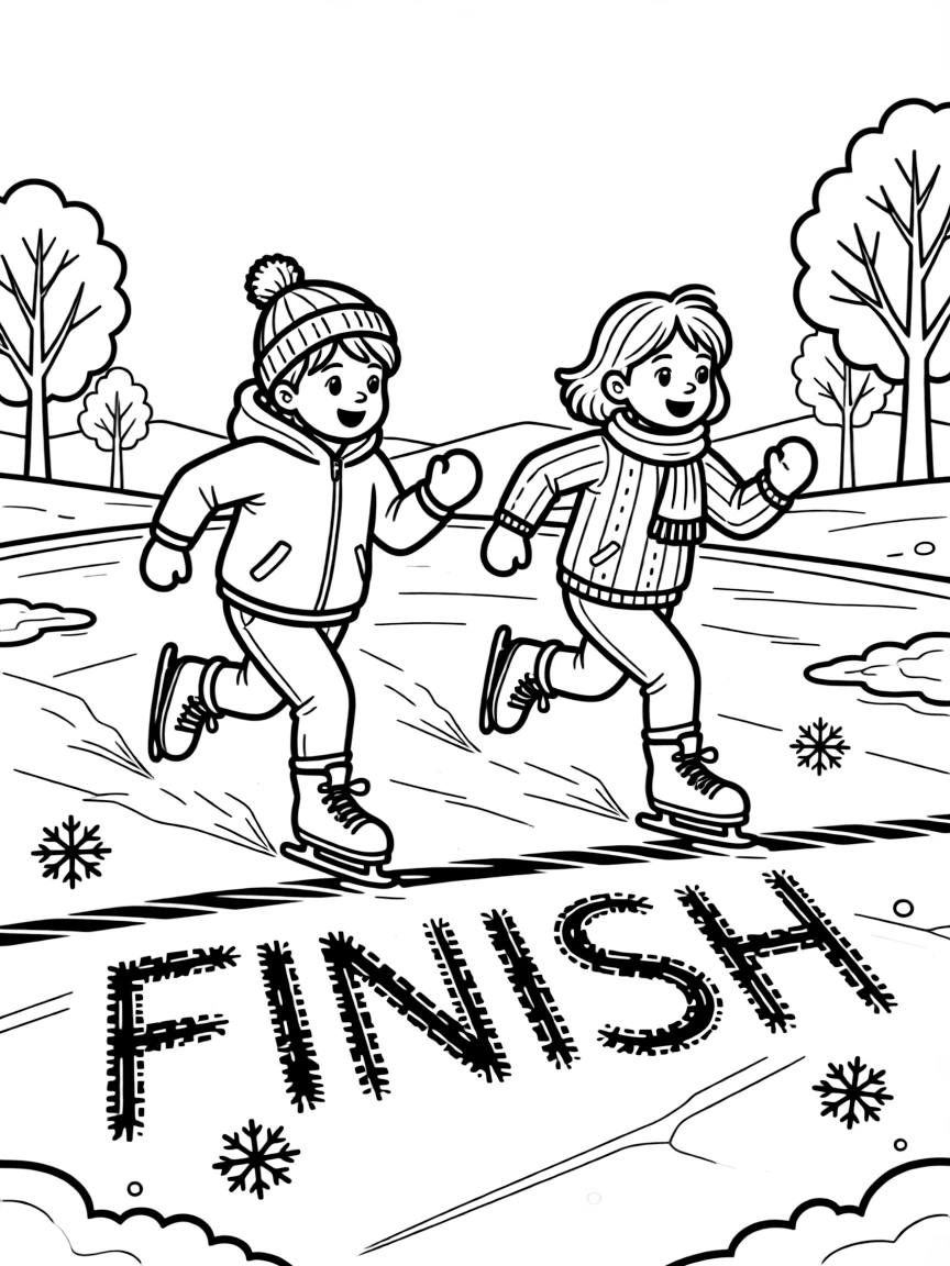 A shy new student, racing a friend across the ice toward a chalked finish line.