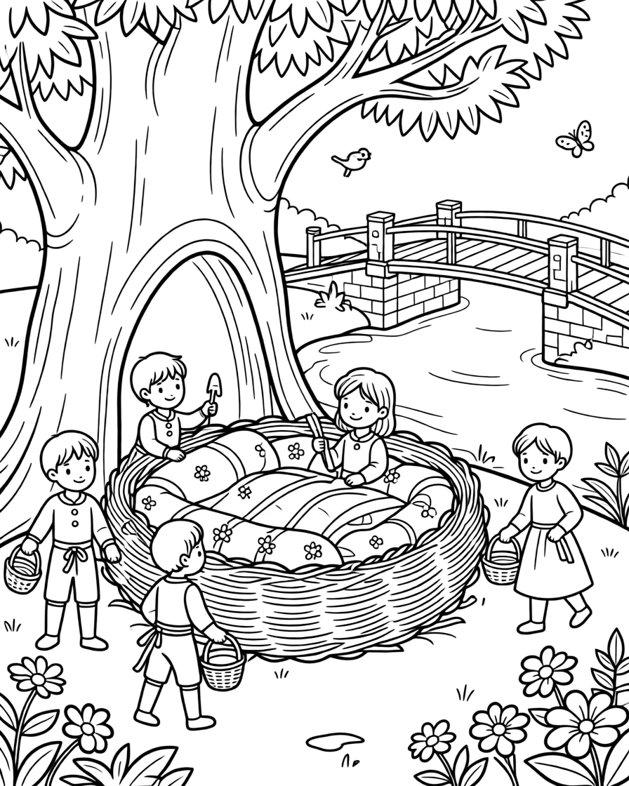 A dragon's nest is lined with cozy blankets woven by grateful villagers after it helped rebuild their flooded bridge.