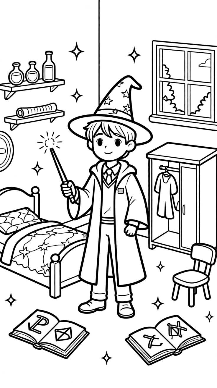 A young wizard's first attempt at a shrinking spell turns his entire bedroom furniture into dollhouse-sized replicas.
