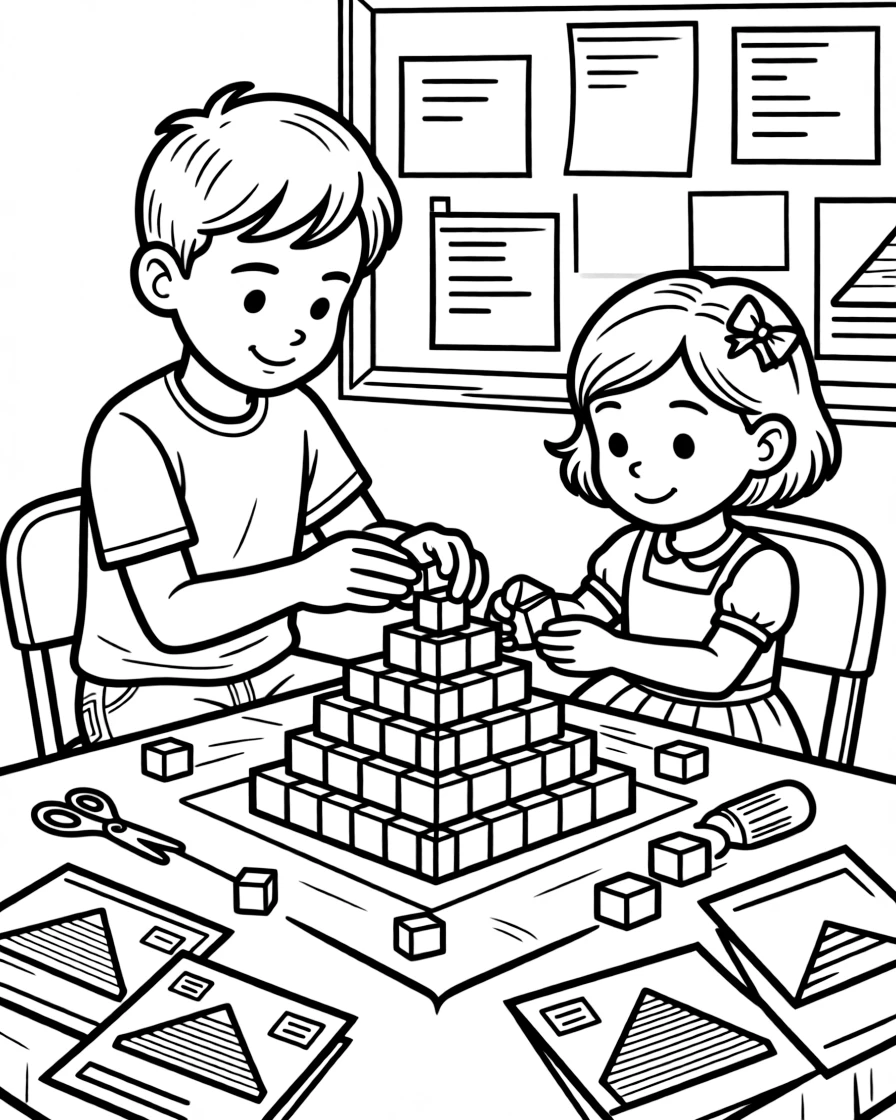a determined older brother and his little sister builds a pyramid model out of sugar cubes for a history fair.