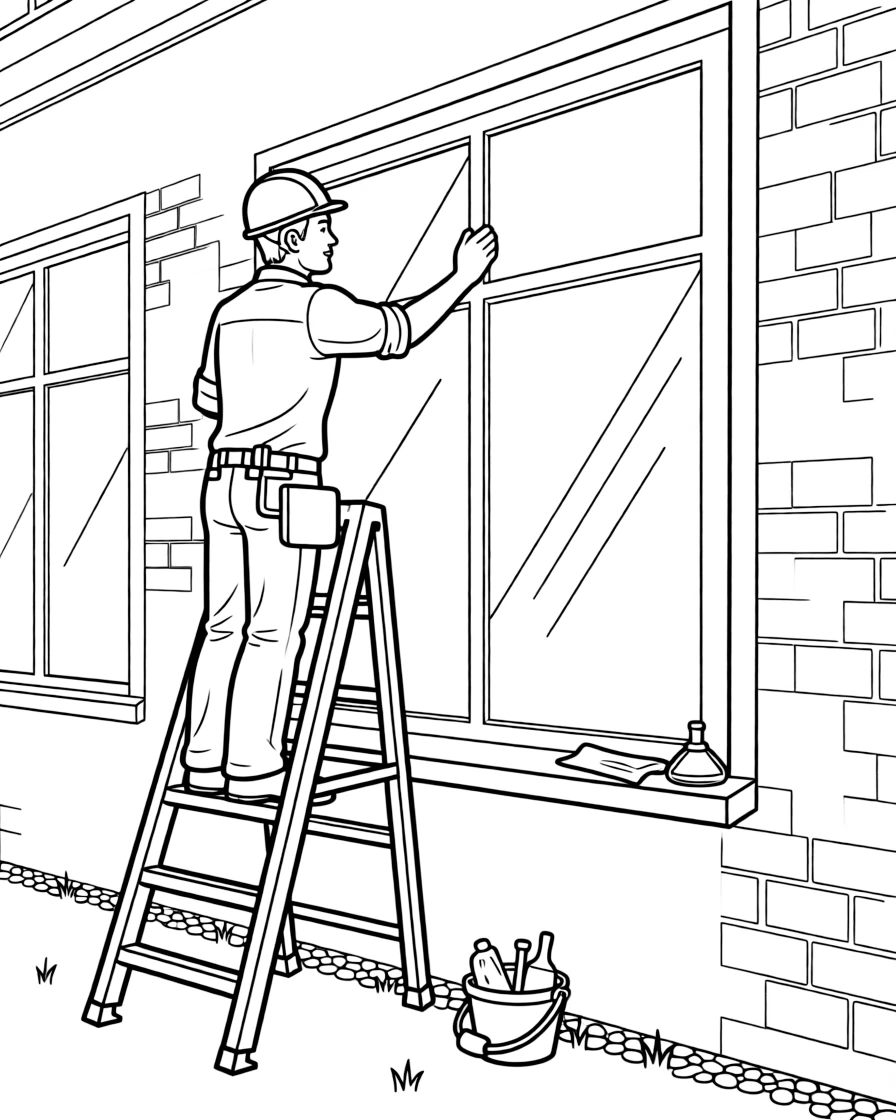 A glazier carefully installs a large glass window into a new office building.