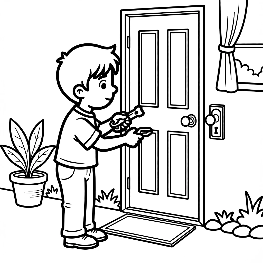 A locksmith picks a lock with small tools outside a front door.