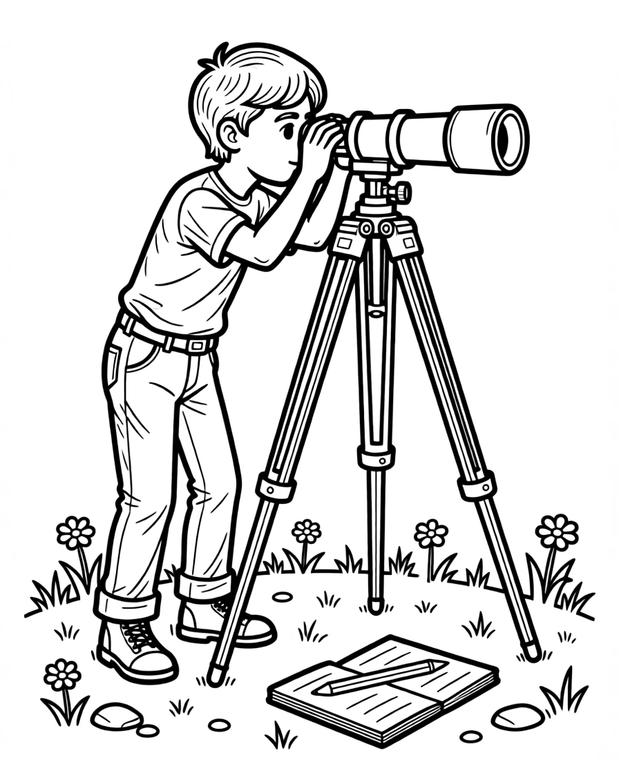 A surveyor looks through a tripod scope to measure a plot of land.