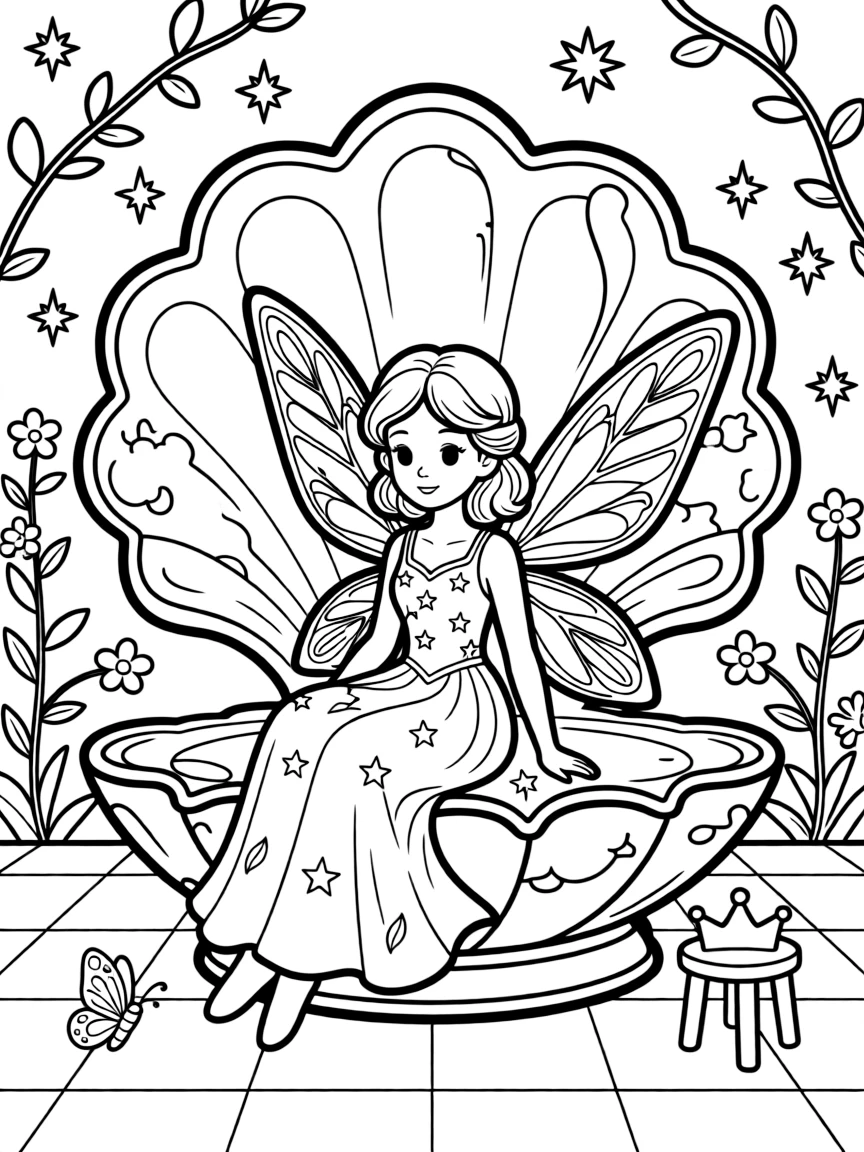 A fairy queen's throne room is carved from a single giant pearl, glowing softly with captured moonlight.
