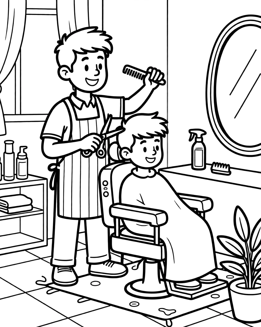 A barber gives a customer a fresh haircut with scissors and a comb.