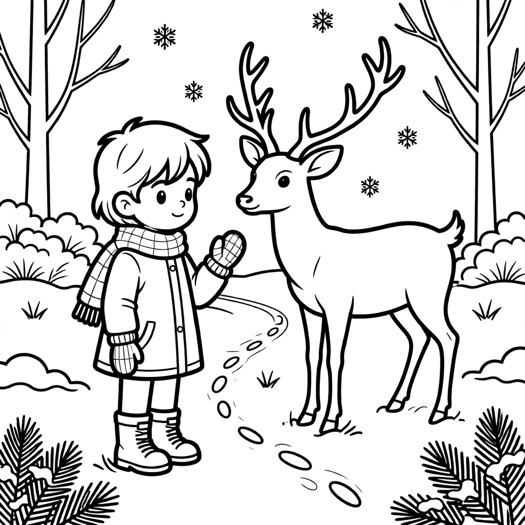 A shy new student, stopping to admire a deer spotted at the edge of a snowy meadow.