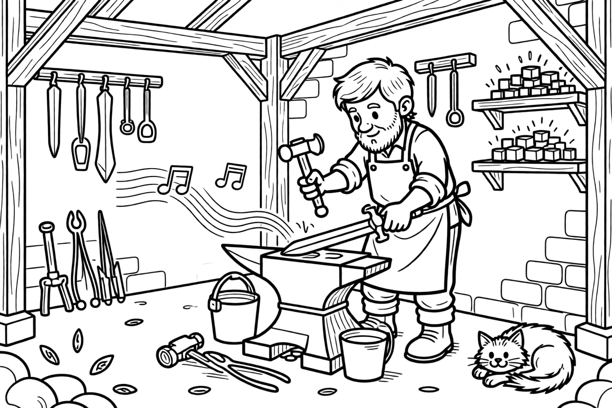 A dwarf smith's forge produces a sword that hums a different musical note depending on who holds it.