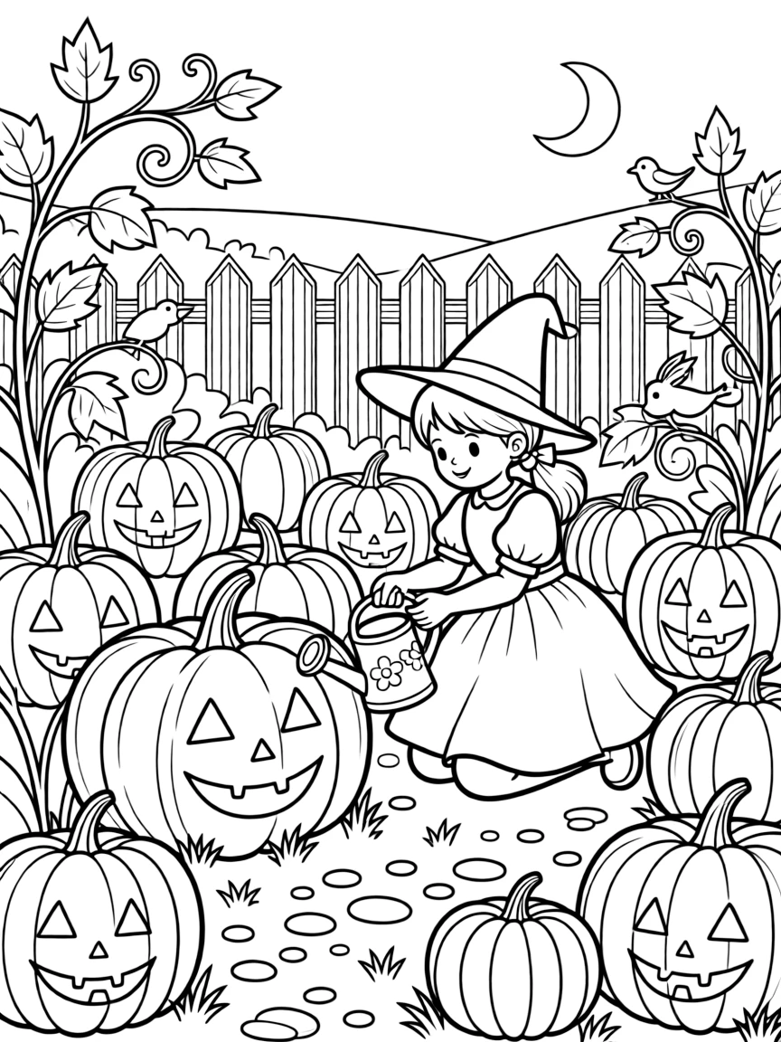 A witch's garden grows pumpkins in every color of the rainbow, each one glowing faintly at dusk.