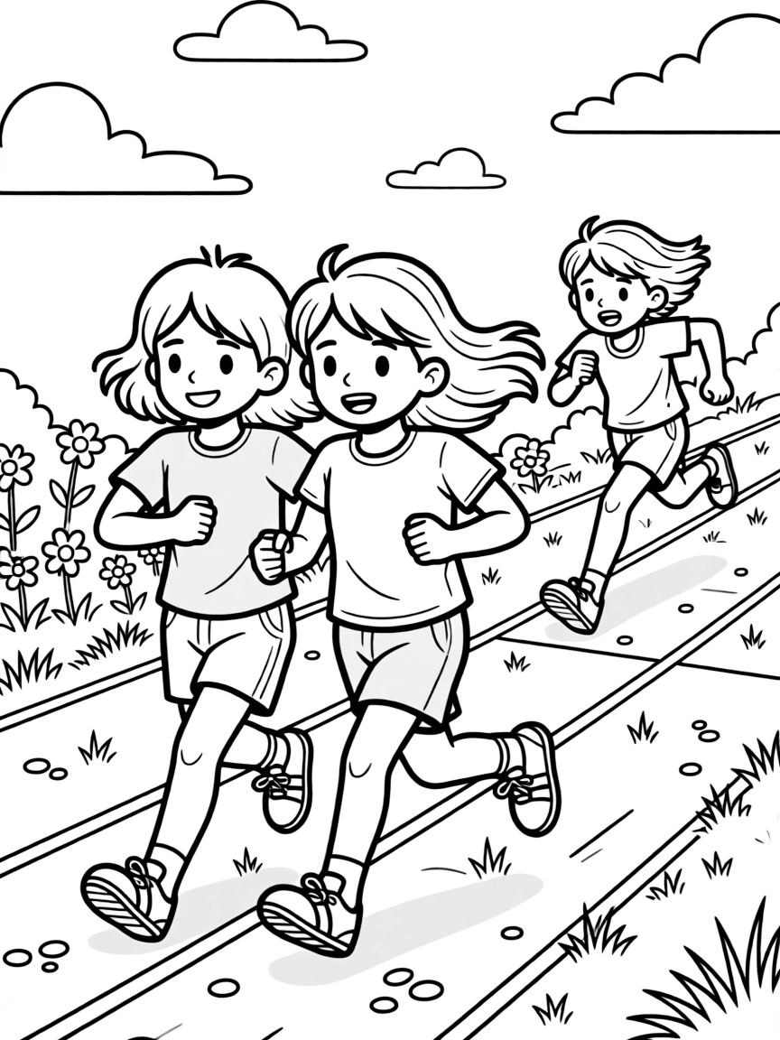 A pair of best friends, racing neck and neck with a rival down the final stretch of the track.