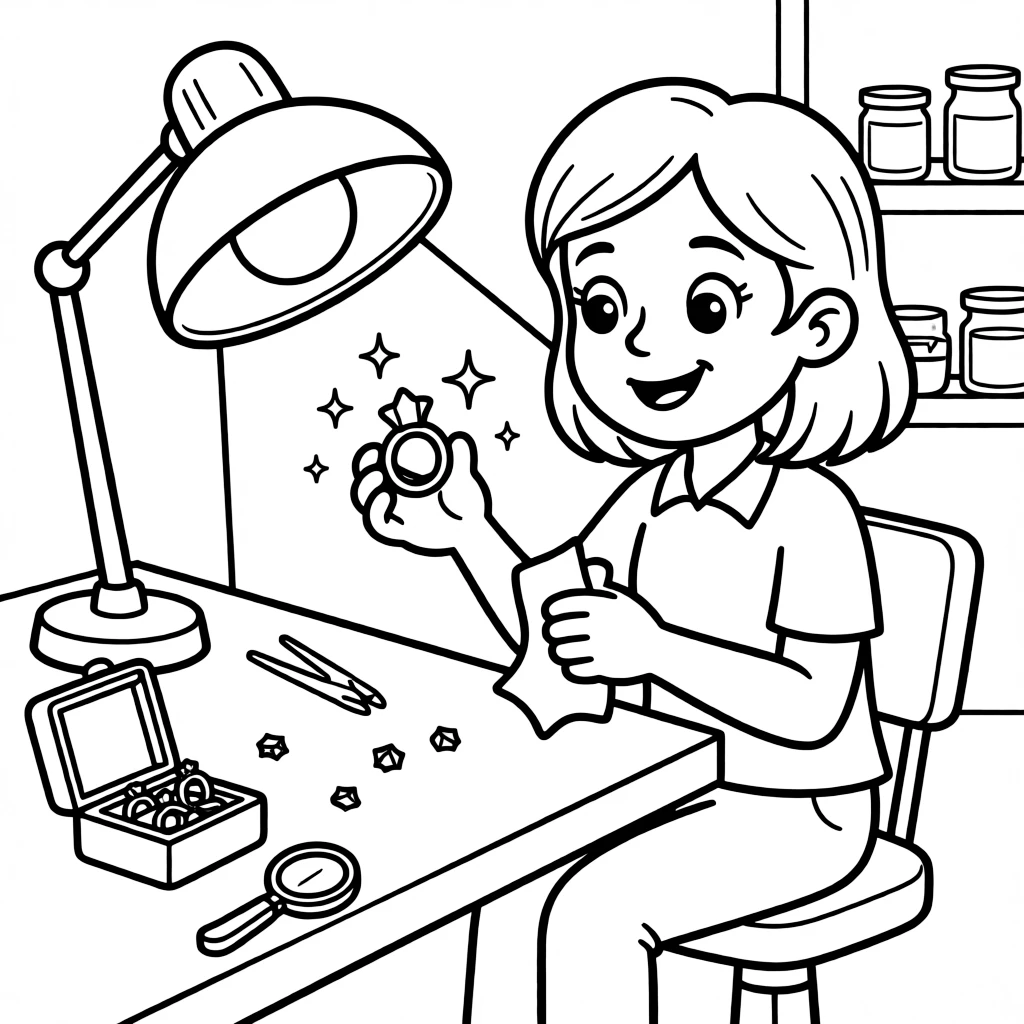 A jeweler polishes a sparkling ring under a bright magnifying lamp.