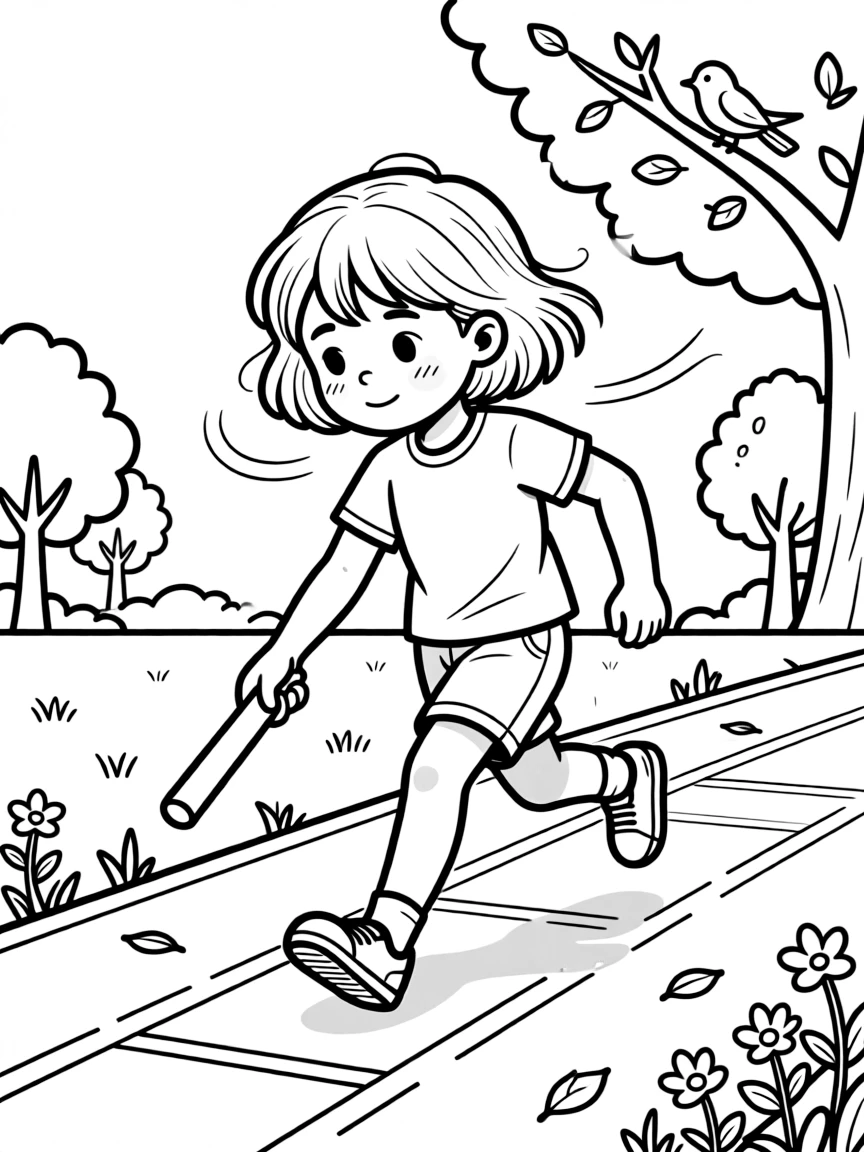 A shy new student, dropping the baton briefly and scooping it back up without losing stride.