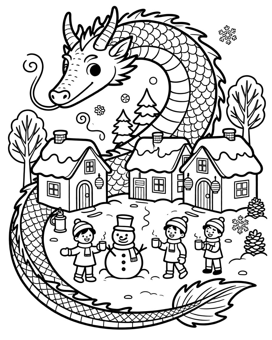 A gentle dragon serves as a village's living heater, curling around the town square to keep everyone warm in winter.