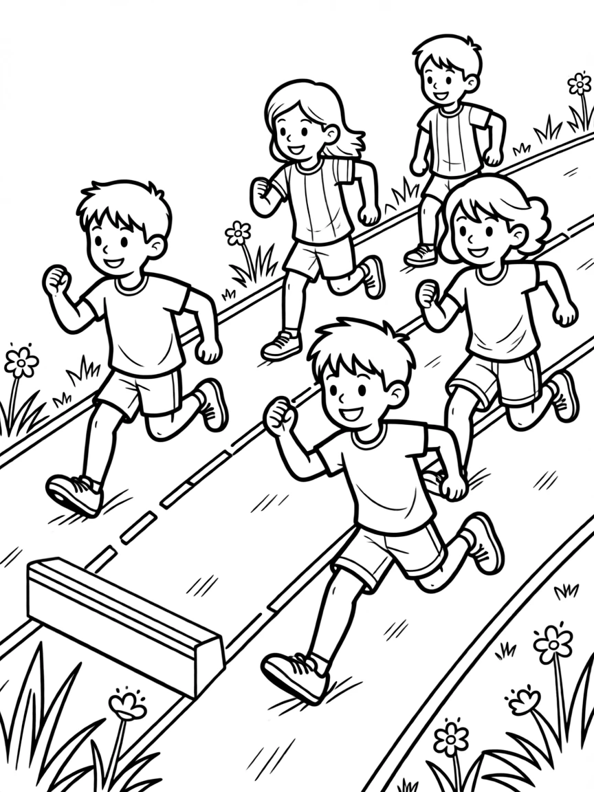 A group of classmates, warming up with short sprints down the runway before the real jump.