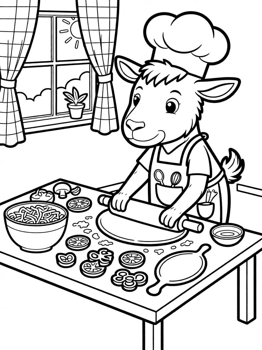 A goat is making a pizza