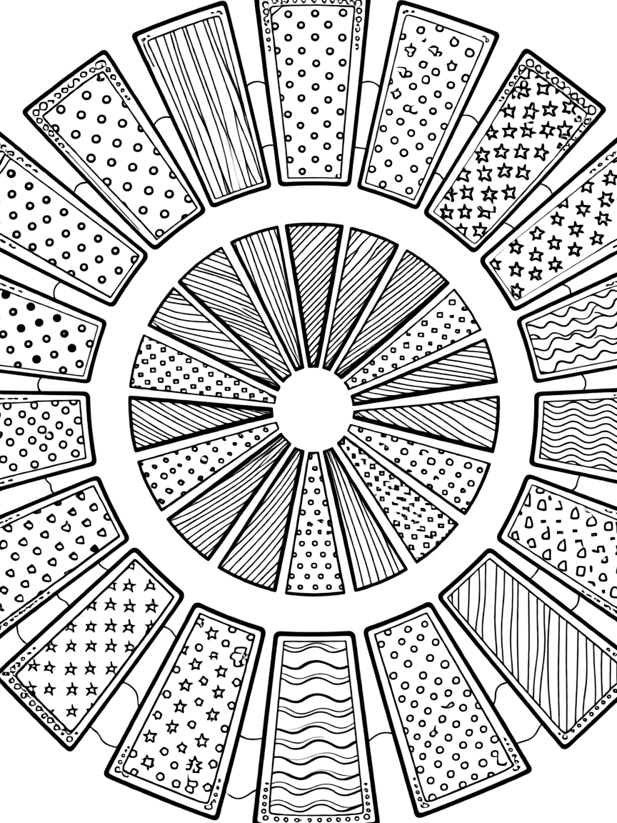 Radial arrangement of rectangles emanating from central point, each featuring different density fills