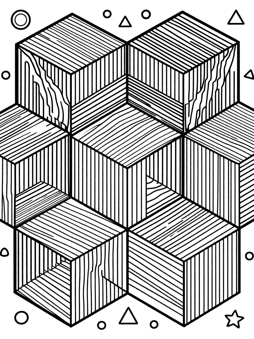 Optical illusion cubes that appear to shift perspective, decorated with detailed striping