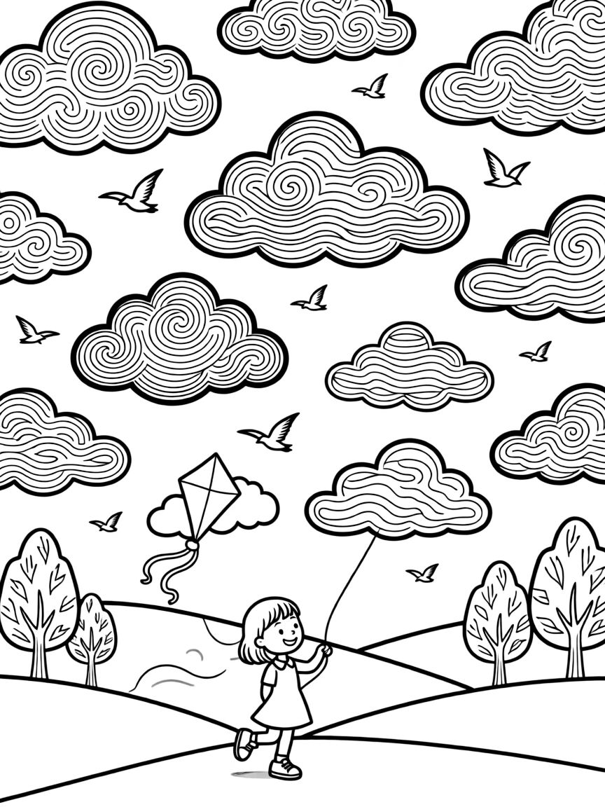 Cloud formations with internal line work suggesting various densities and movements