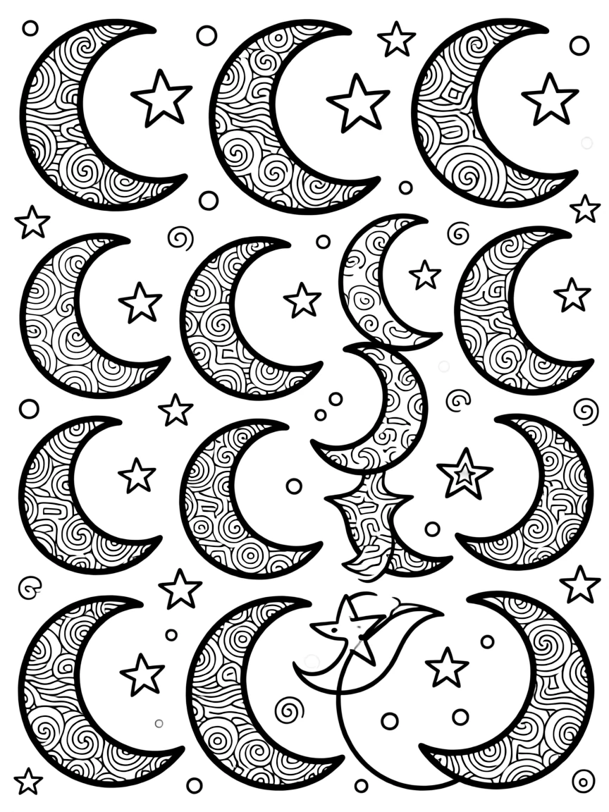 Crescent moon shapes filled with alternating Hollibaugh and Printemps patterns