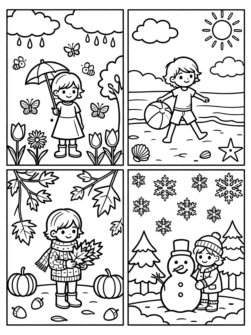 Four seasons themed quarters, each with patterns suggesting the season