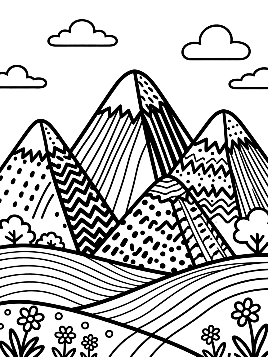 Abstract mountain landscape with varying terrain patterns