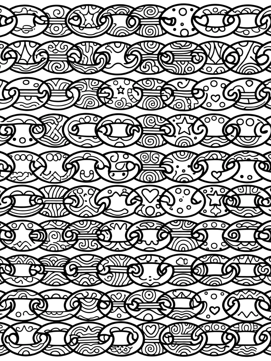 Interlocking chain links with each link containing a different zentangle pattern
