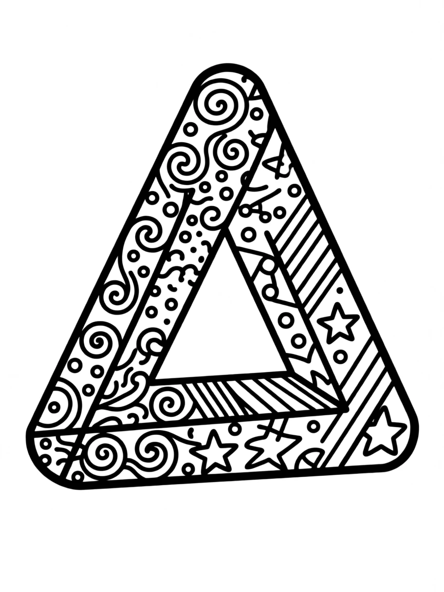 Impossible triangle with detailed pattern work on each surface