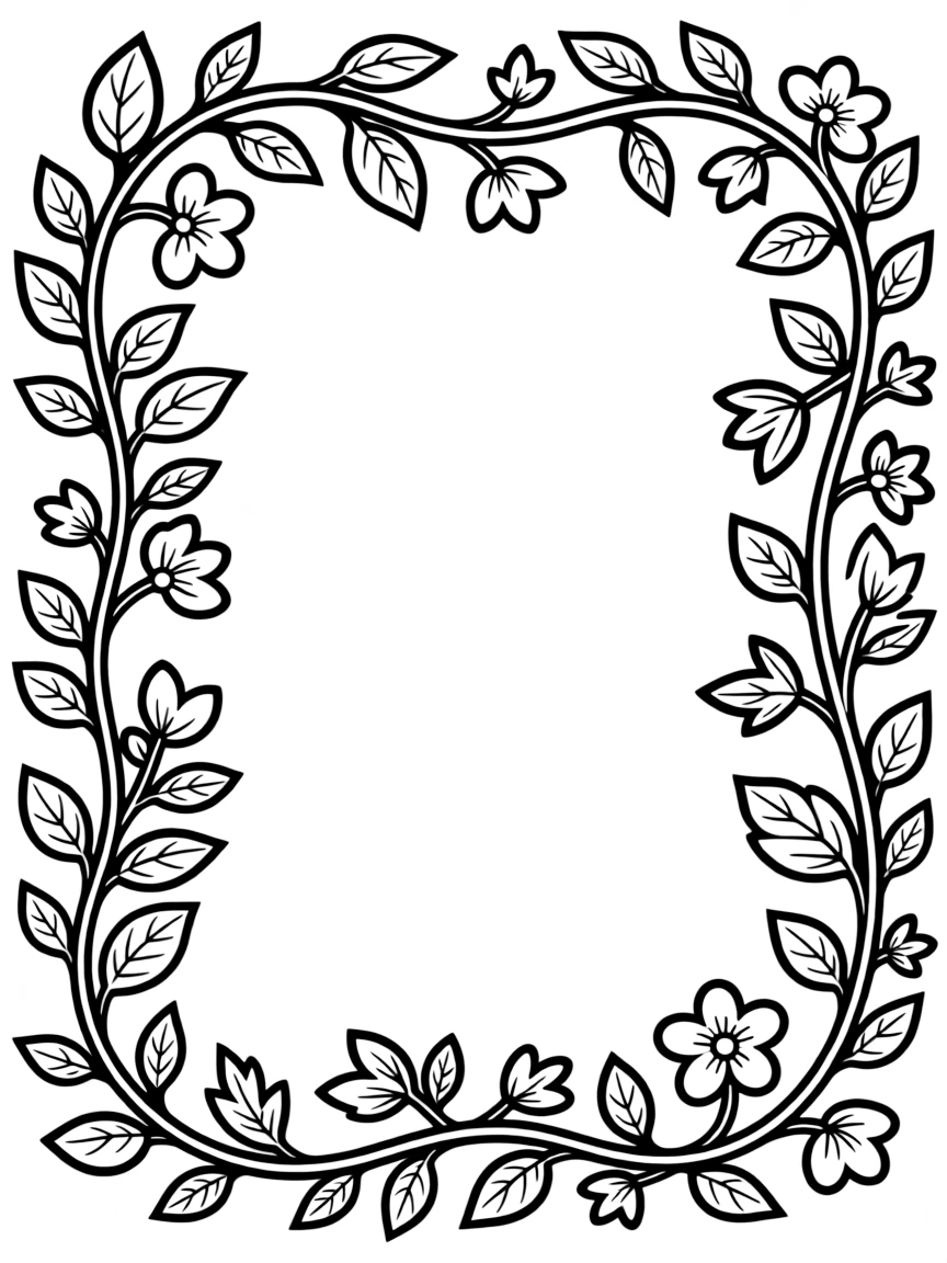 Nature-inspired vine border with leaf and flower pattern details