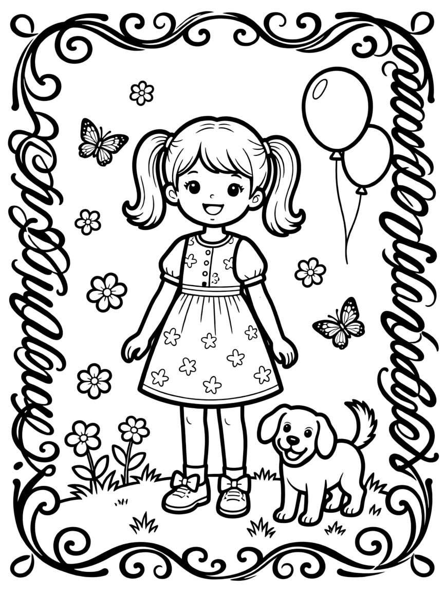 Flowing script border with calligraphic pattern embellishments