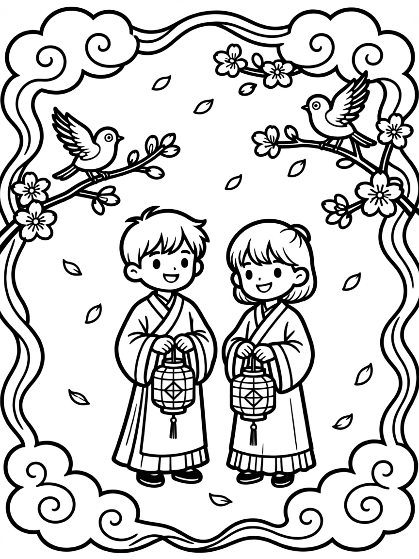 Asian inspired cloud border with flowing pattern details
