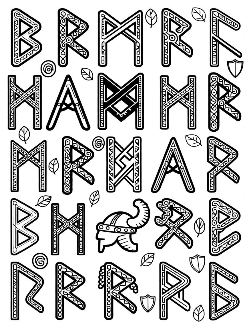 Ancient rune shapes with norse-inspired pattern details