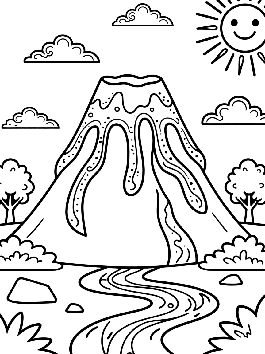 Volcano shape with flowing lava pattern details